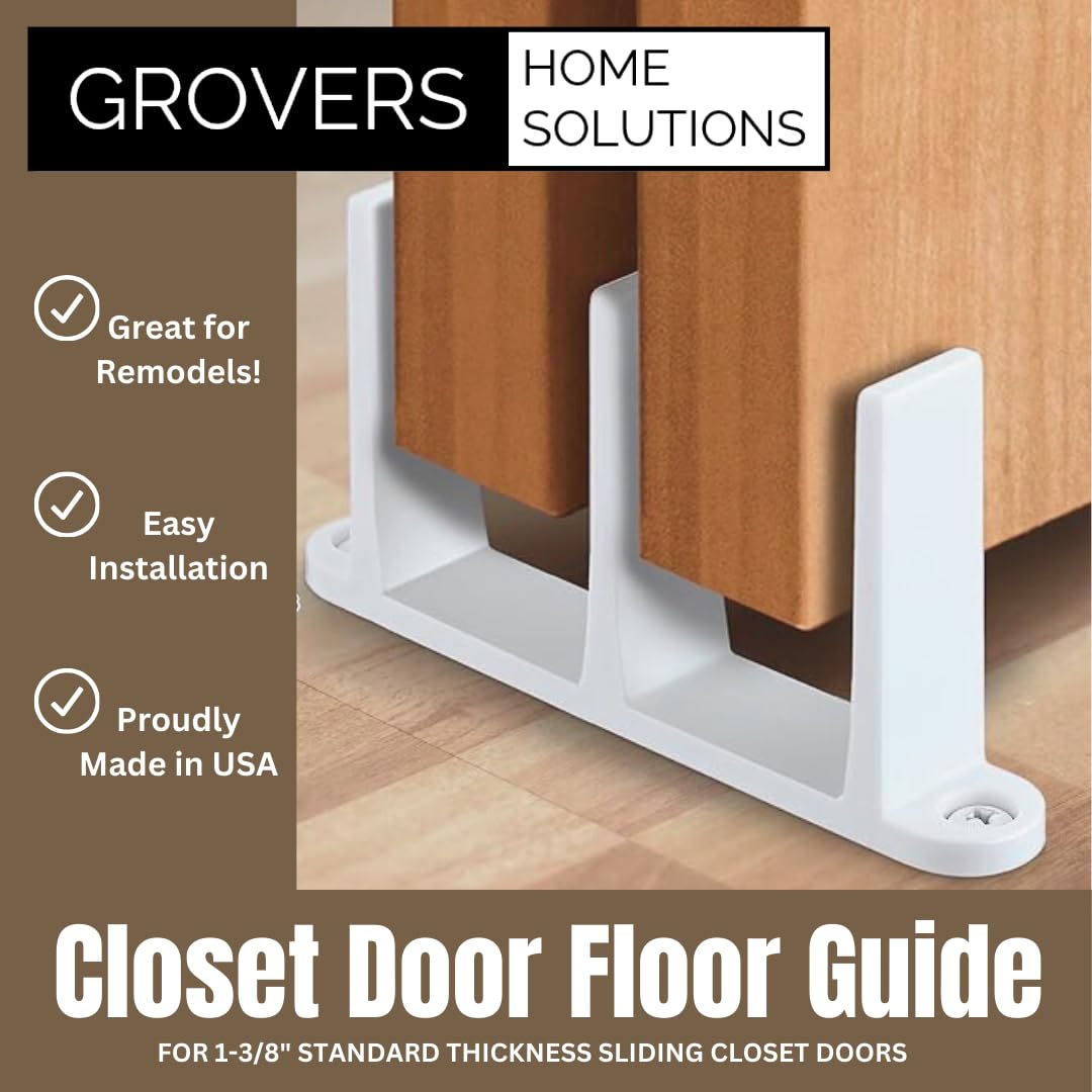 Sliding Closet Door Floor Guide Bracket | Universal Fit for 1-3/8" Width Bypass Doors (Single Unit, White) | Grovers Home Solutions