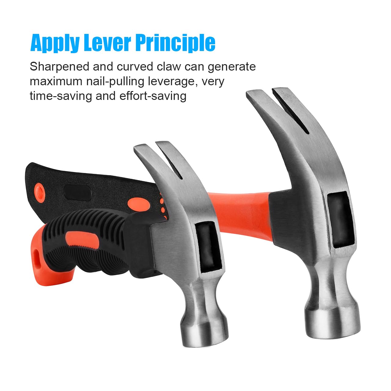ZUZUAN 2-Piece Claw Hammer Set, 8oz Mini Stubby Hammer & 16oz Fiberglass Hammer, Non-Slip Handle, Heat-Treated Steel Head
