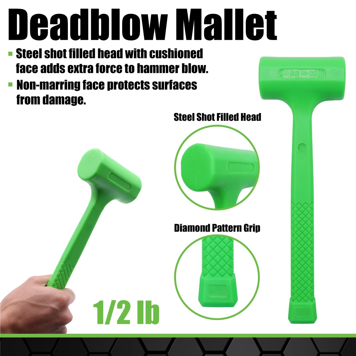 GRIP 3-Pc Deadblow Hammer Set – 12oz Brass, 1lb Ball Peen & ½lb Mallet for Metal Shaping, Garage, Home & Workshop