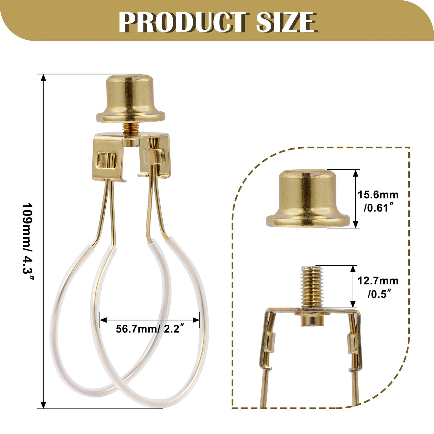 Lamp Shade Holder Clip Adapter for Light Bulb, Clip-On Lampshade Adapter with Finial & Levellers, Spring Clip, Gold