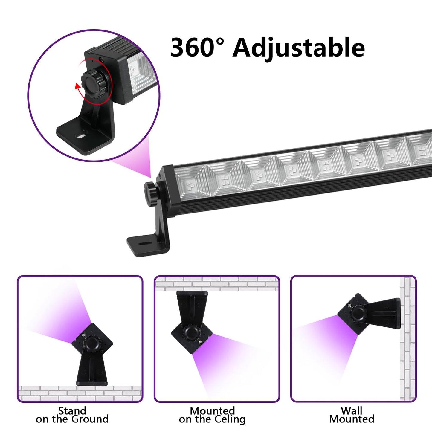 48W LED Black Light Bar with Remote and Switch,Blacklight Bars with Plug and 6.5ft Cord,Black Light for Glow Party,Halloween,Bedroom,1 Pack