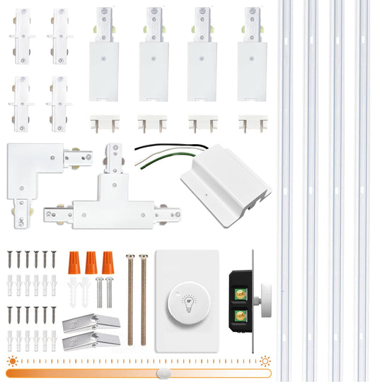 Bravsekai H Track Lighting Rails & Accessories Kit with Dimmer Switch, 13FT White Track Rails for H Type LED Track Lighting Fixtures