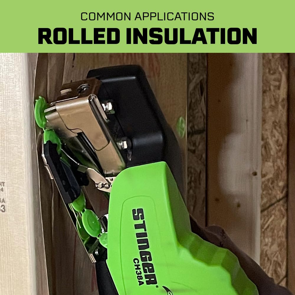 CH38A Autofeed Cap Staple Hammer Tacker, 1" Caps, 3/8" Staples for Roofing Underlayment, Housewrap, and Insulation (STINGER 0136401)