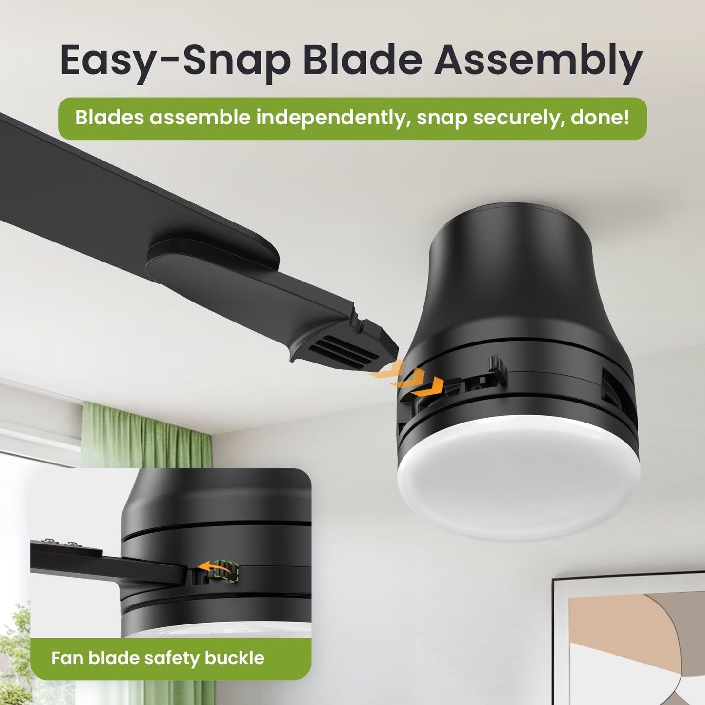 OSTIVE 42" Modern Black Ceiling Fan with Light & Remote, Low Profile Flush Mount, Quiet DC Motor, Reversible Blades, Dimmable LED, Indoor/Outdoor