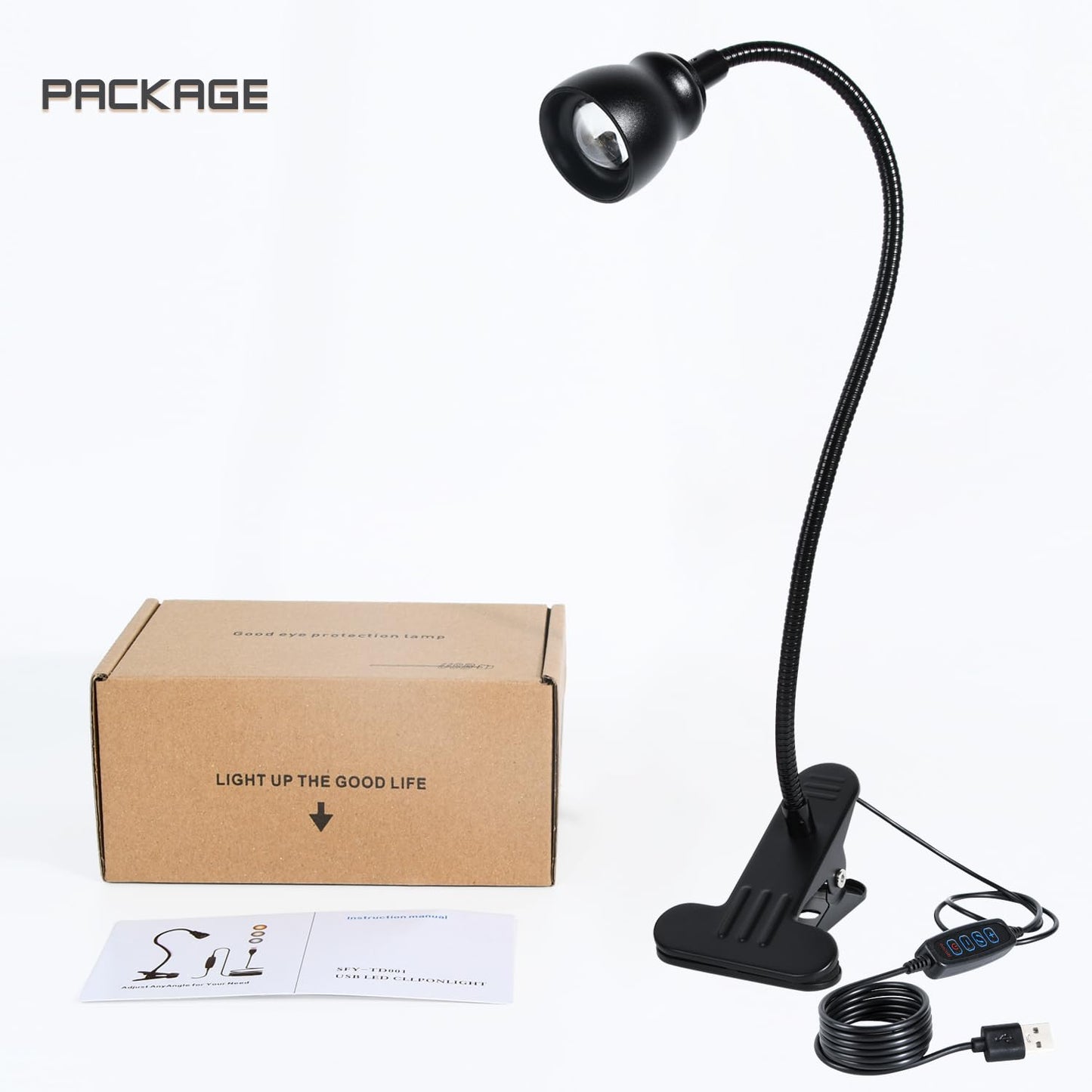 CeSunlight Zoomable Clip-On Reading Light – Dimmable 3-Color Temp, 10 Brightness Levels, Adjustable Beam, Clamp for Dorm/Bed