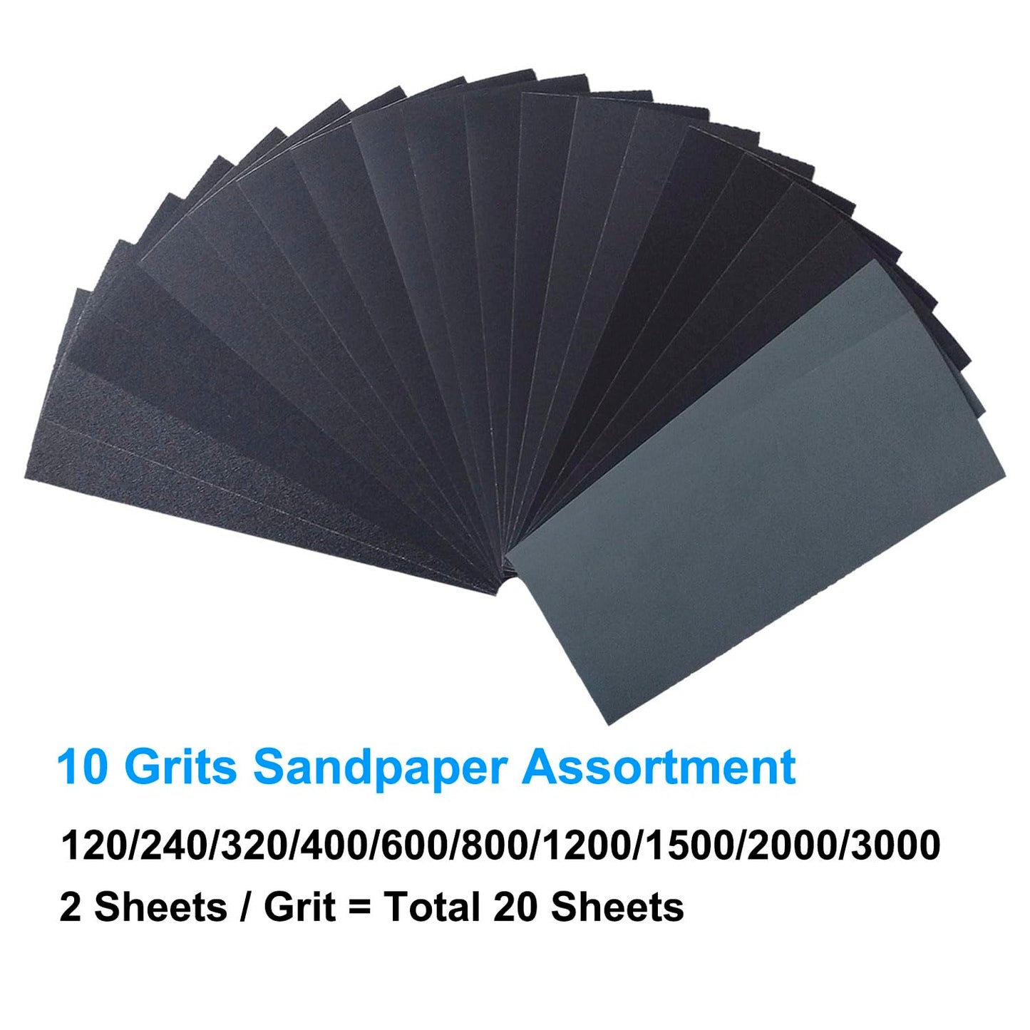 20PCS Sandpaper Variety Pack, Assorted Grits 120-3000, 9 x 3.6 Inch for Wood & Metal Sanding, Wet & Dry Sheets