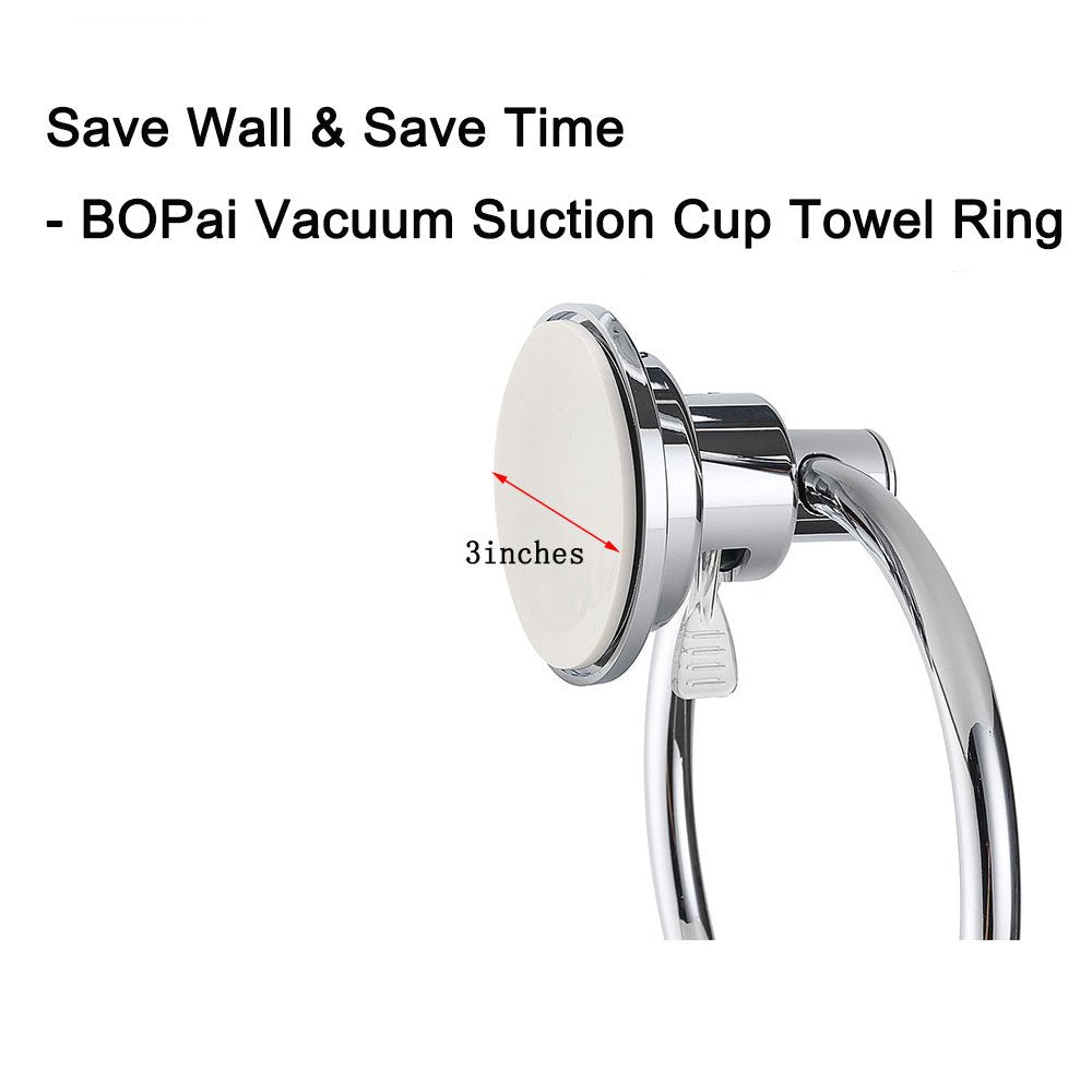 BOPai Drill Free Powerful Vacuum Suction Cup Towel Ring Shower Washcloth Hand Towel Round Holder