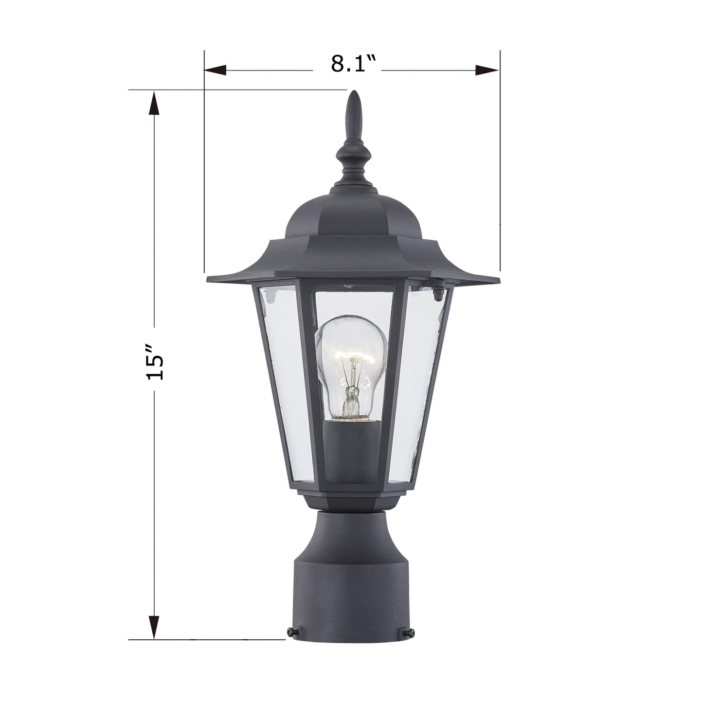 WISBEAM Outdoor Post Light, Pole Lantern, E26 Base 60W Max, Aluminum Housing Plus Glass, Wet Location Rated, ETL Qualified, Bulbs not Included, Black