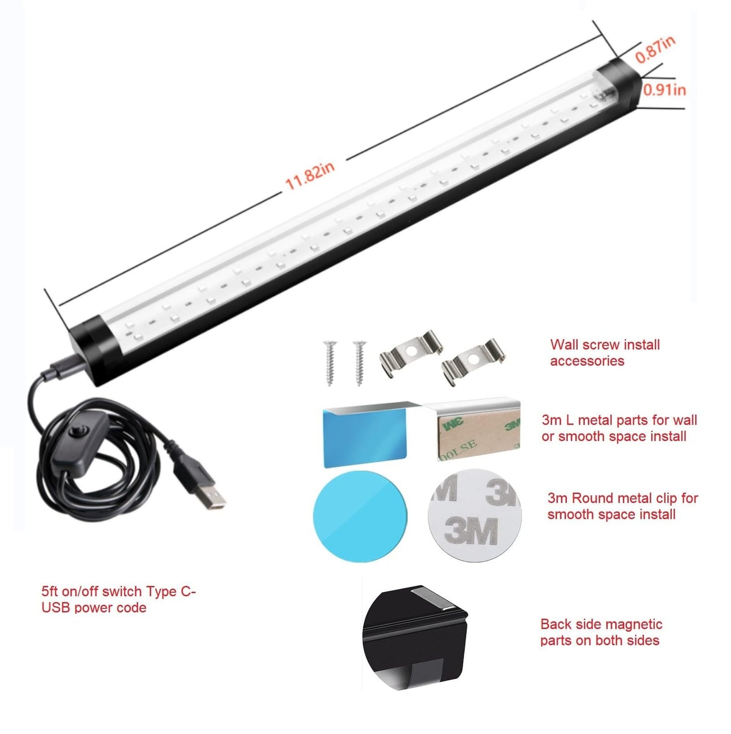 THLITURE 2-Pack 10W 1ft LED Black Light Bar, UV Blacklight Strip for Fluorescent Posters, Body Paint, Glow Party, Cabinet & Display, Magnetic