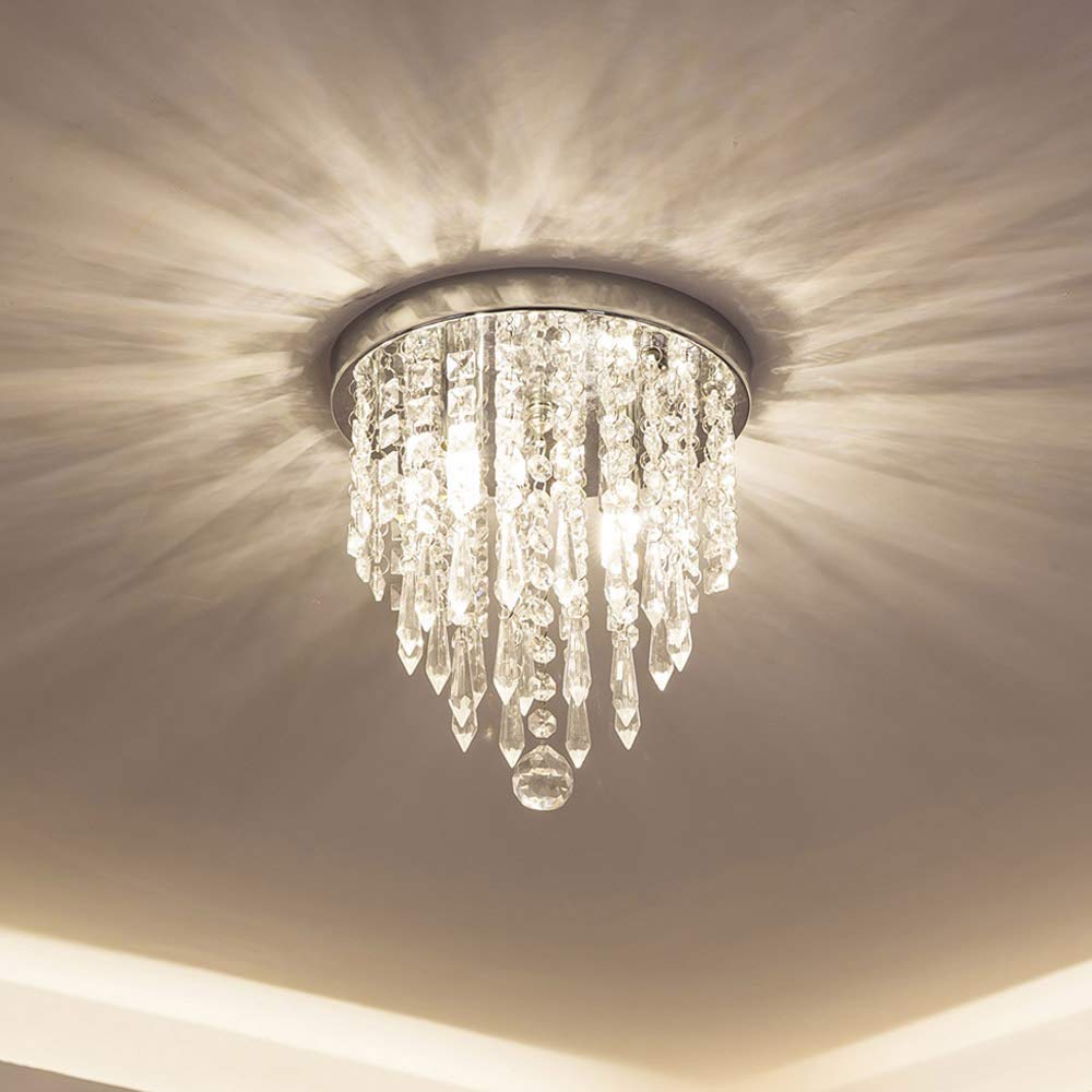 Lifeholder Mini Crystal Chandelier, 2-Light Flush Mount Ceiling Fixture, Modern Lighting for Bedroom, Hallway, Kitchen, Bathroom