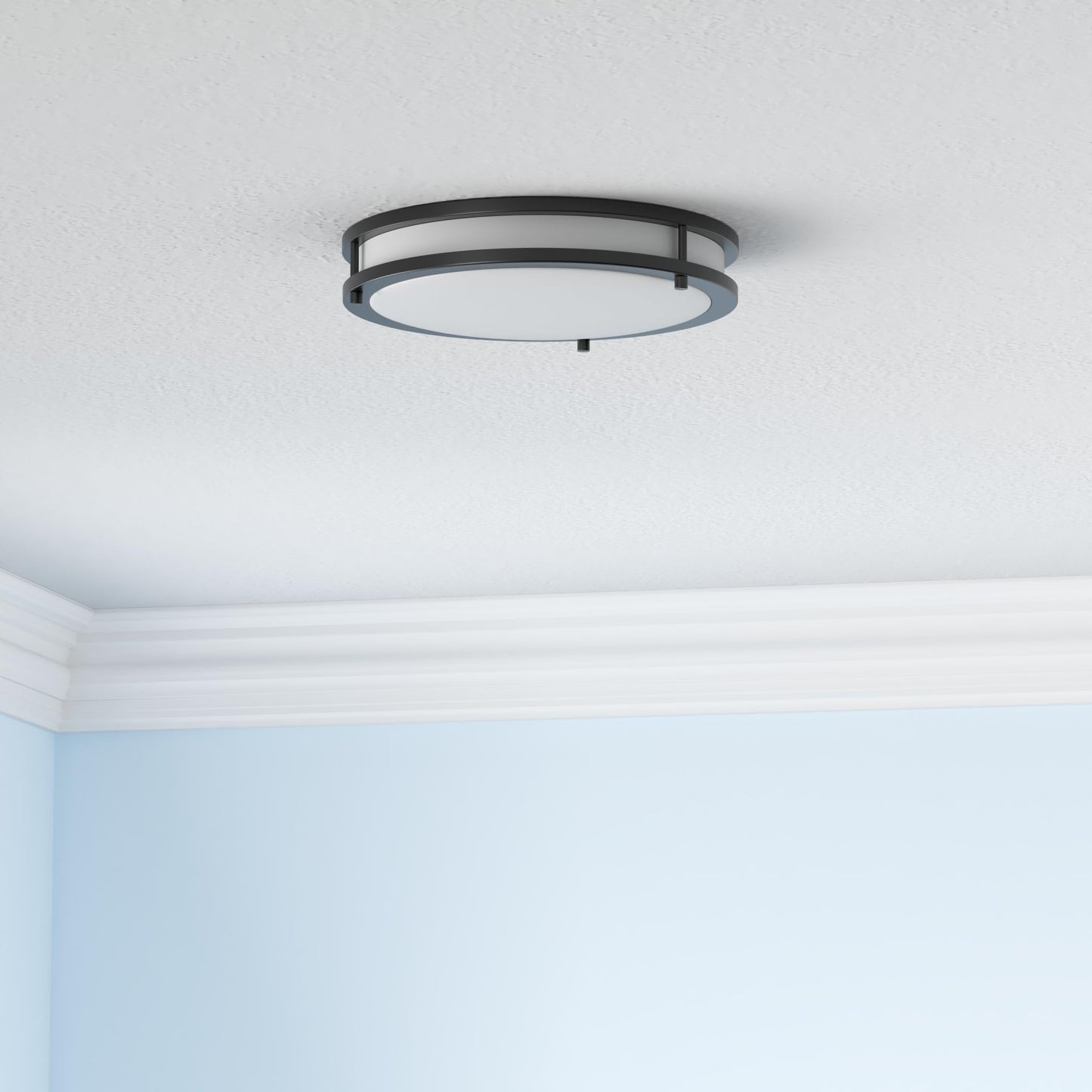 ASD LED 12" Round Flush Mount Ceiling Light, 20W 1550LM, 3CCT Dimmable 3000-5000K, Low Profile Double Ring, Black