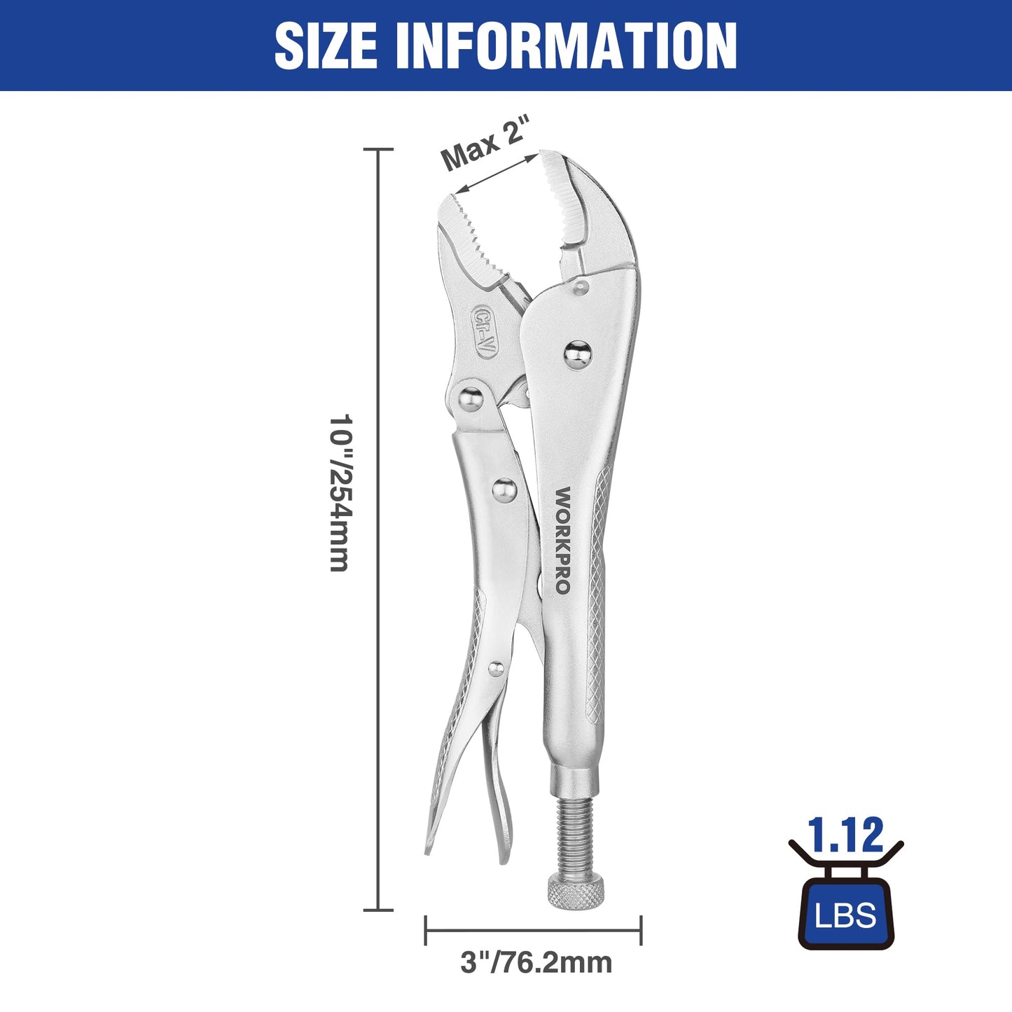 WORKPRO 10-Inch Locking Pliers, Curved Jaw Vise Grips with Wire Cutter, Chromium-Vanadium Steel Adjustable Locking Pliers for Clamping, Twisting & Welding
