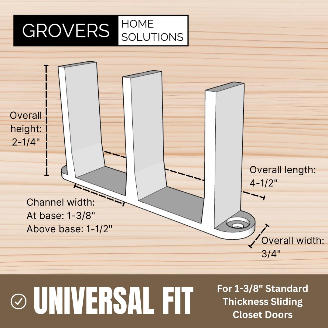 Sliding Closet Door Floor Guide Bracket | Universal Fit for 1-3/8" Width Bypass Doors (Single Unit, White) | Grovers Home Solutions