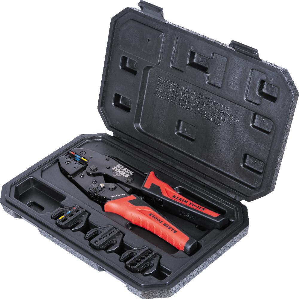 Klein Tools 3000CRKIT Ratchet Crimping Tool Set, (4) Interchangeable Dies for Heat Shrink, Non-Insulated, Insulated and Ferrule Terminal Connectors