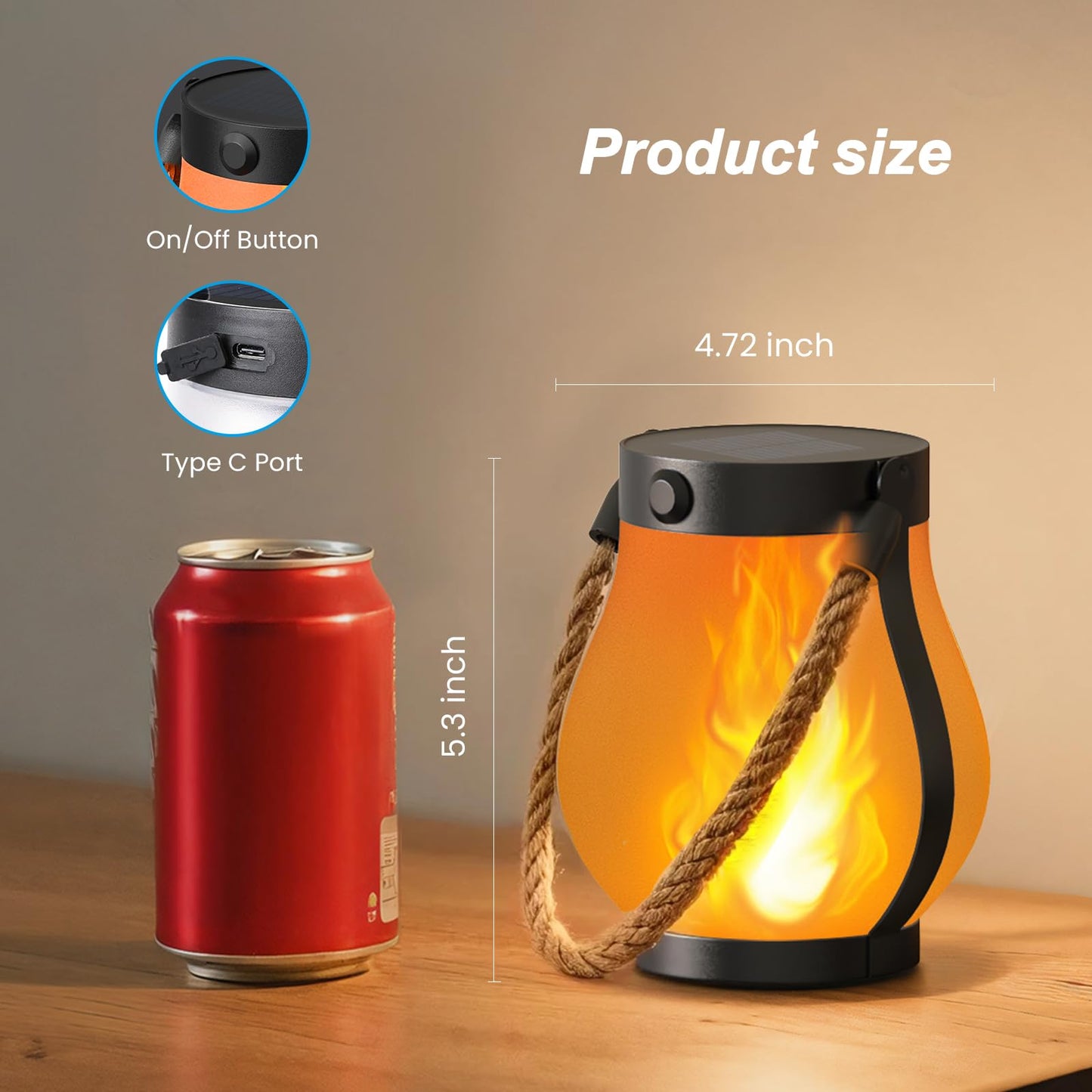 Hompavo Gen2 Solar Lanterns Outdoor, Dual Charging USB/Solar, 2 Modes, Waterproof Hanging/Table Lights for Yard, Patio, Garden, 2-Pack