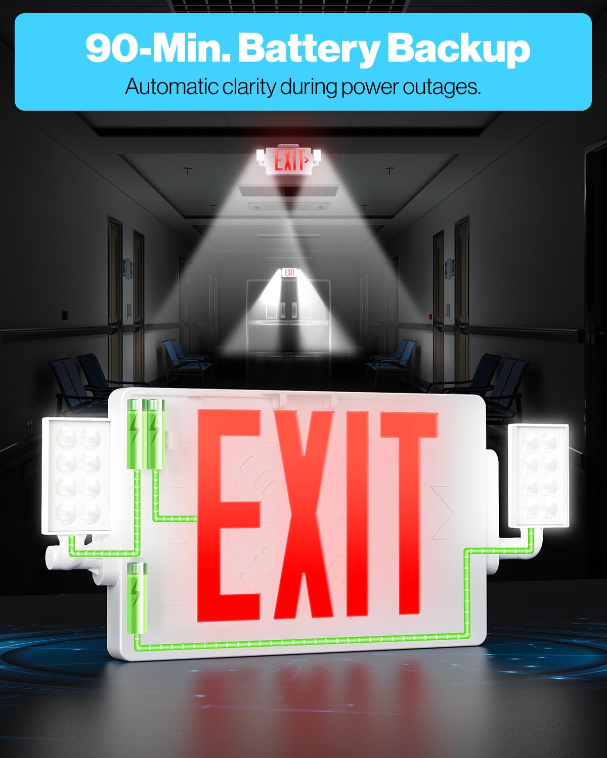Sunco 12-Pack Red Exit Signs with Emergency LED Lights, Backup Battery, Fire Resistant, Wall/Ceiling Mount, Commercial UL Rated