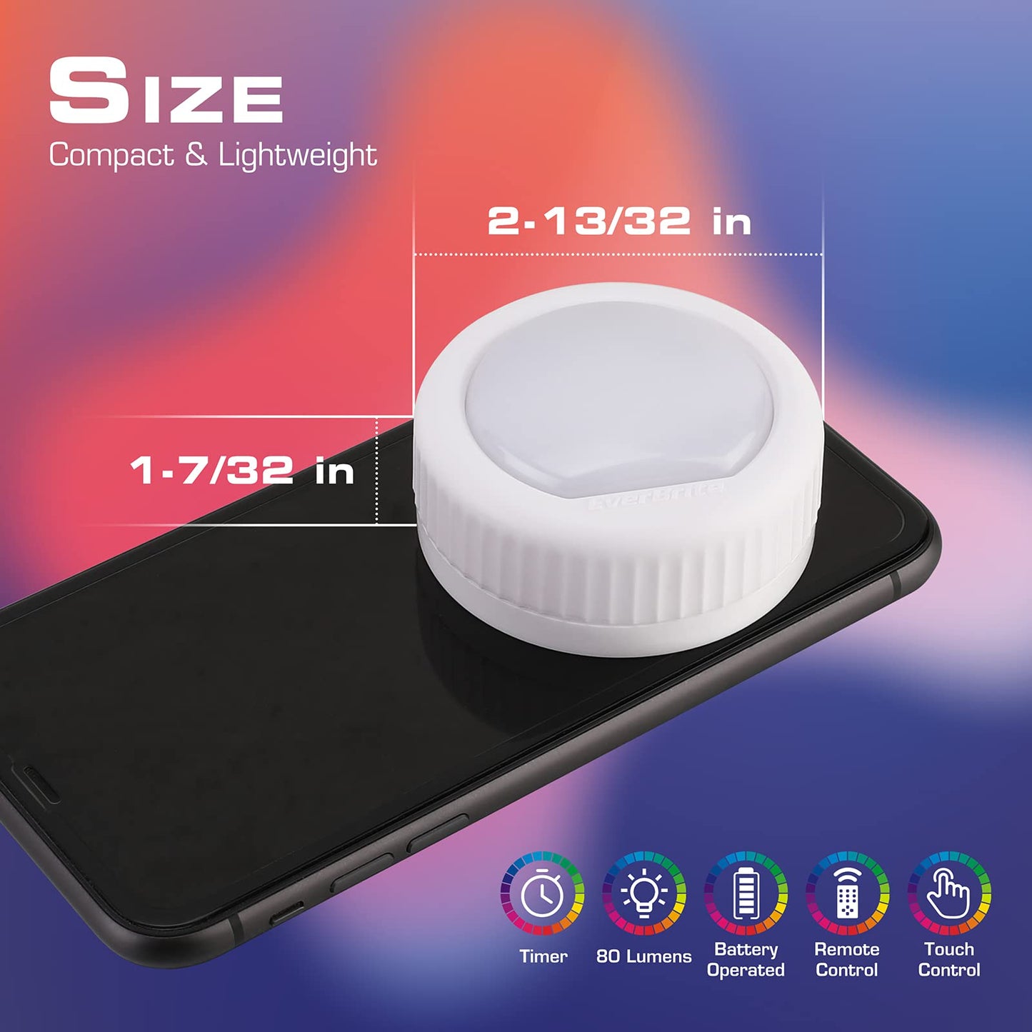 EverBrite 3-Pack LED Tap Lights, 12 RGB Colors, Wireless Push Puck Lights for Closet, Bedroom, Wall, Night Light, 9 AAA Batteries