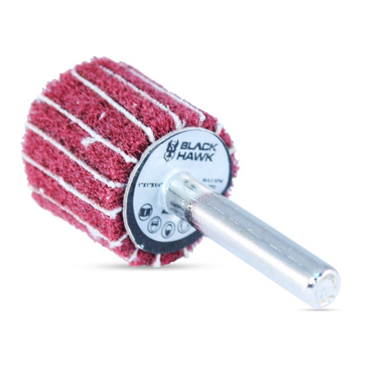 BHA Interleaf Shank Mounted Flap Wheels for Sanding and Finishing, 1” x 1” x 1/4”, Red (Medium) - 5 Pack