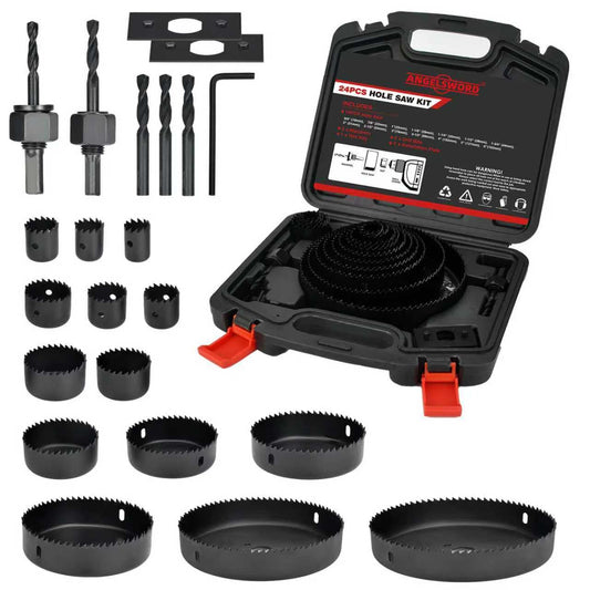 ANGELSWORD 24-Piece Hole Saw Set, 3/4"-6" (19-152mm) Drill Bit Kit with 14 Saw Blades for Drywall, Wood, PVC, Plastic
