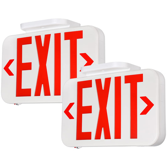 TORCHSTAR LED Exit Sign with Battery Backup, Double Face, UL 924, Hardwired Red Letter, Damp Location, AC 120/277V, Pack of 2