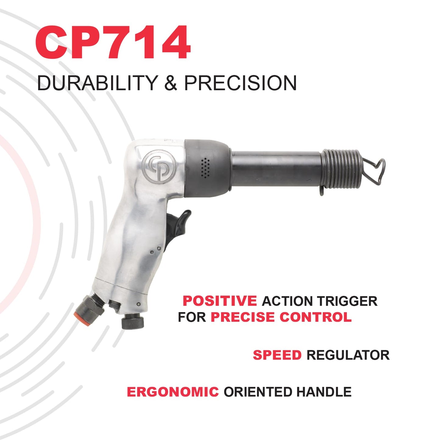 Chicago Pneumatic CP714 Air Hammer, 0.401" Round Shank, 3.15" Stroke, 0.55" Bore, Pistol Handle, 2000 BPM, Welding & Construction Tool