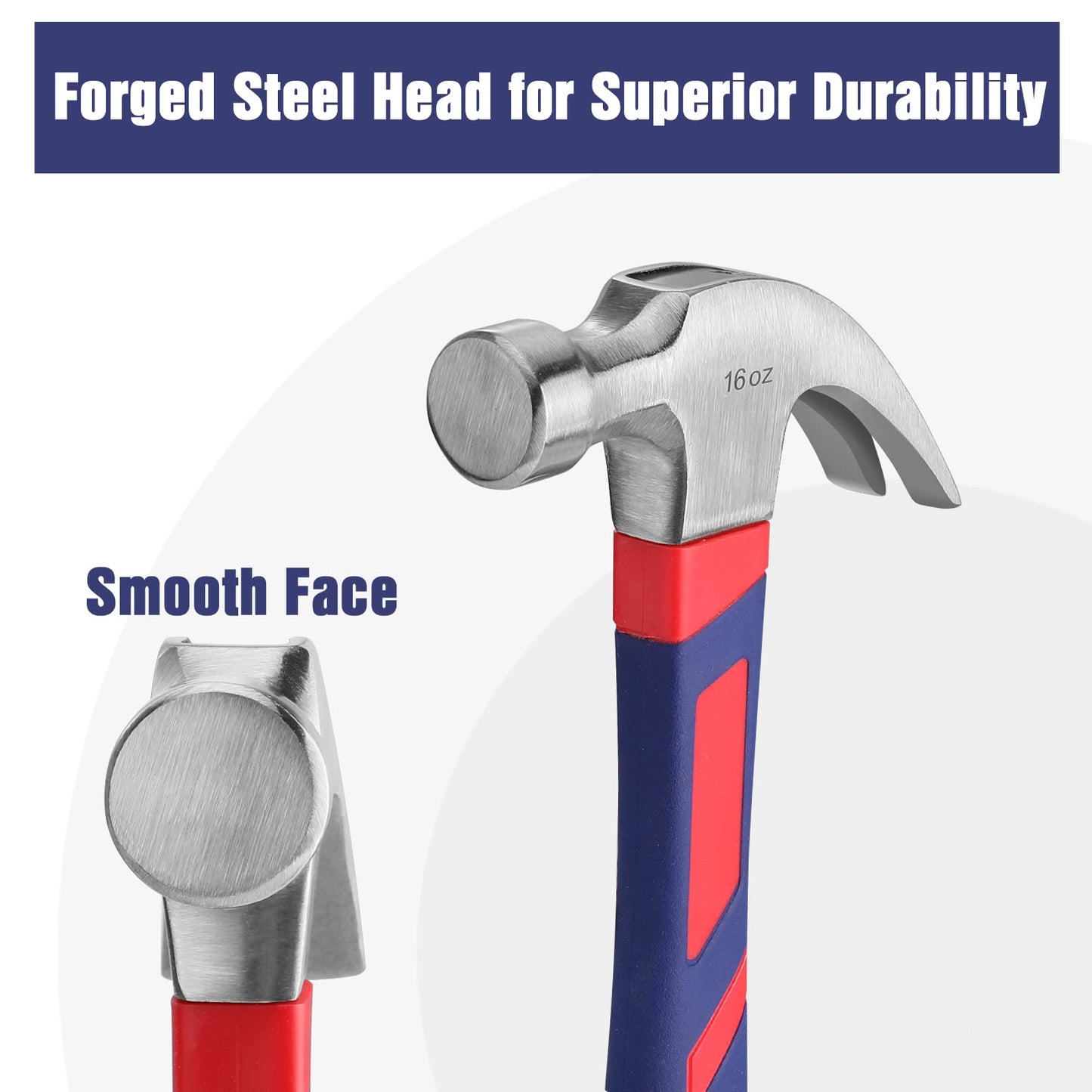 WORKPRO 2-Piece Claw Hammer Set, 8 oz Mini Stubby & 16 oz Fiberglass General Purpose, Soft Nonslip Handle & Heat Treated Head