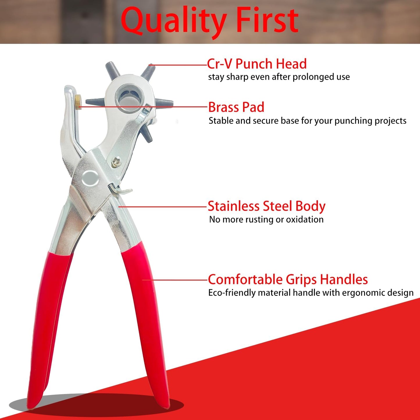 Adorox Leather Hole Punch – 6-Size Revolving Heavy Duty Punch Tool with Ruler & Deburring File for Belts, Straps, DIY Leathercraft