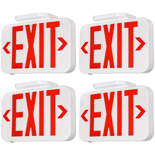 TORCHSTAR LED Exit Sign, Double Face Emergency Light with Battery Backup, UL 924, Hardwired Red Letters, Indoor Damp, 4-Pack