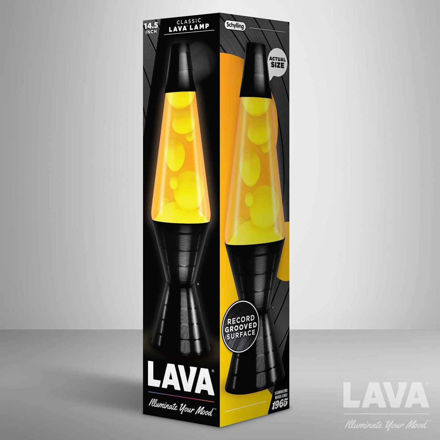 Lava® Lamp - 14.5'' Vinyl Record Grooved Base - The Original Motion Light - Yellow Wax and Orange Liquid - Item #2017