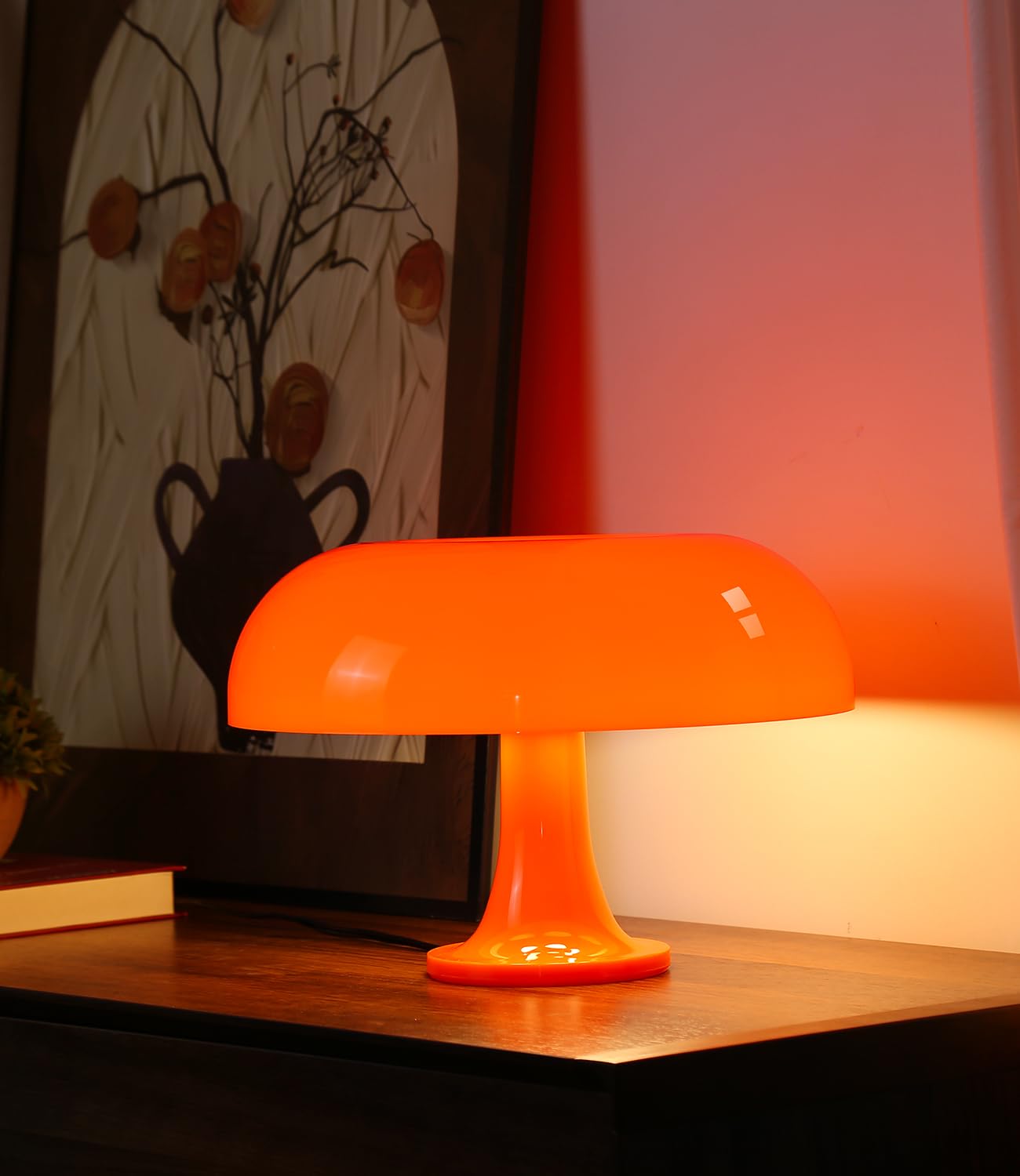 Anykonio Orange Mushroom Table Lamp, Mid-Century Modern Bedside Lamp, Minimalist Bedroom Decor, 2700K Warm Light, Plug-In (Bulb Included)
