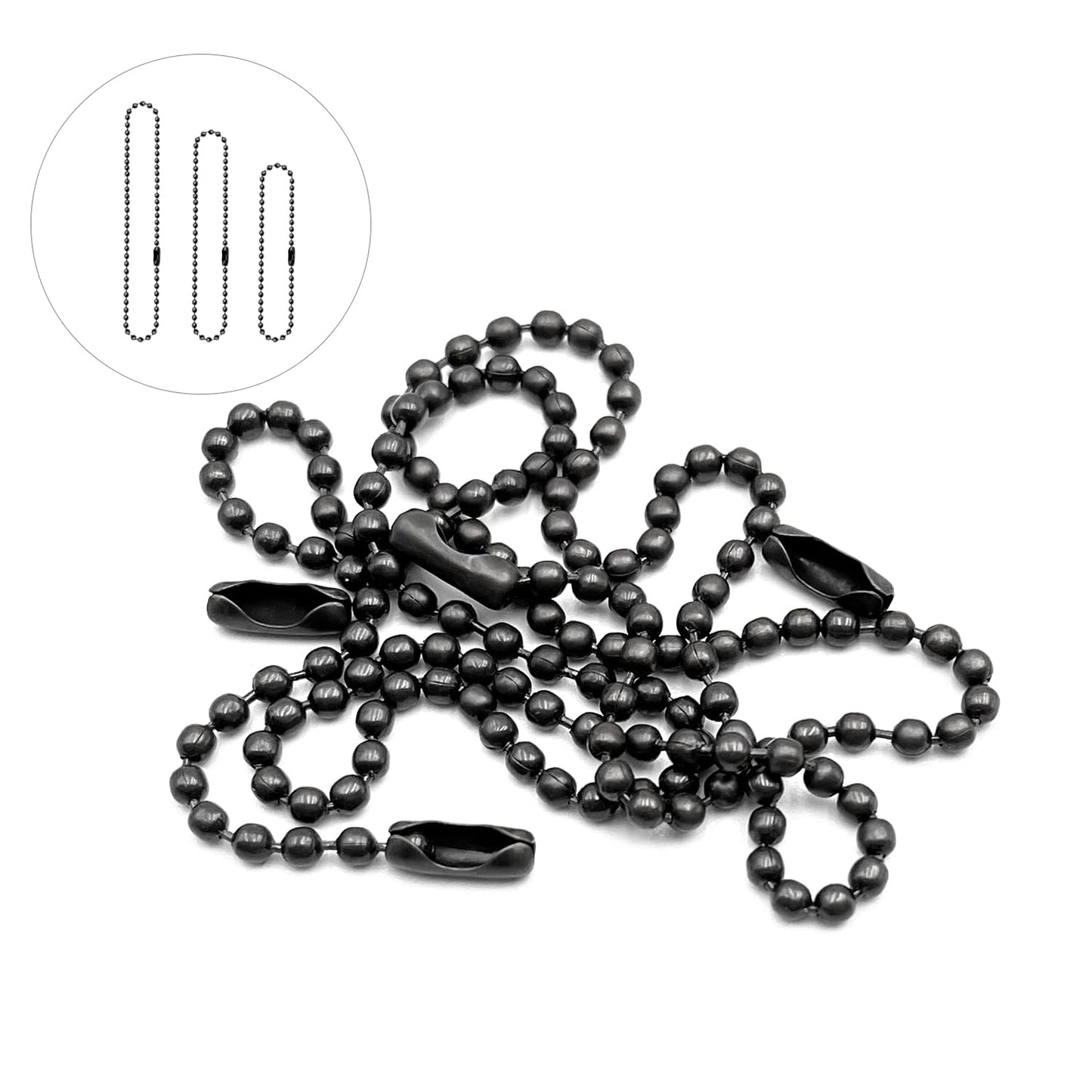 Ceiling Fan Pull Chain Extender, 12Feet 3mm Diameter Beaded Ball Fan Light Extension Pull Chain with 10 Matching Connectors(Black)