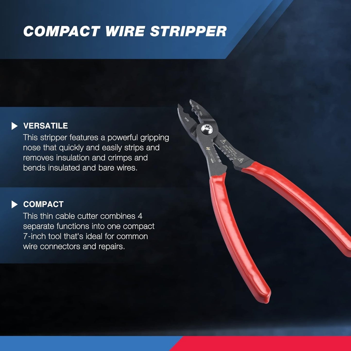 NEIKO 02037A 4-in-1 Wire Stripper & Pliers | Cutter, Crimper & Gripper for 12-20 AWG Wires | Insulated & Non-Insulated Electrical Tool