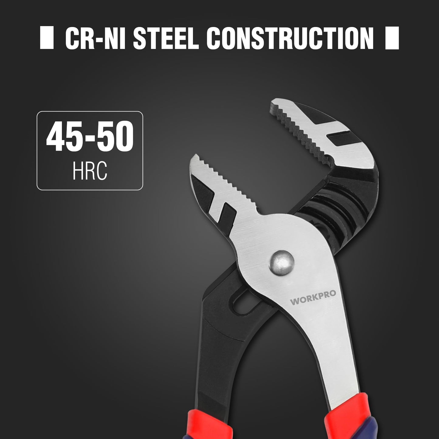 WORKPRO 3-Piece Groove Joint Plier Set (12/10/8 in) Adjustable Water Pump Pliers, Straight Jaw for Nuts, Bolts, Pipes & Home Repair