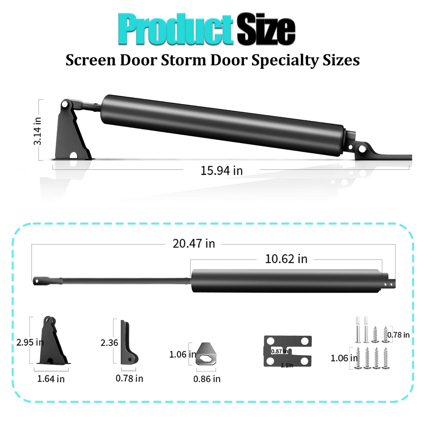 BoXtreamify Storm Door Closer, Heavy Duty Pneumatic Screen Door Closer, Adjustable Closing Speed
