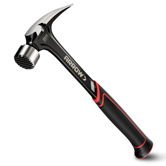 ARROW 20oz Straight Claw Hammer with Magnetic Nail Holder, Side Nail Puller, Milled Face & Shock-Absorbing Grip, Heavy-Duty Forged