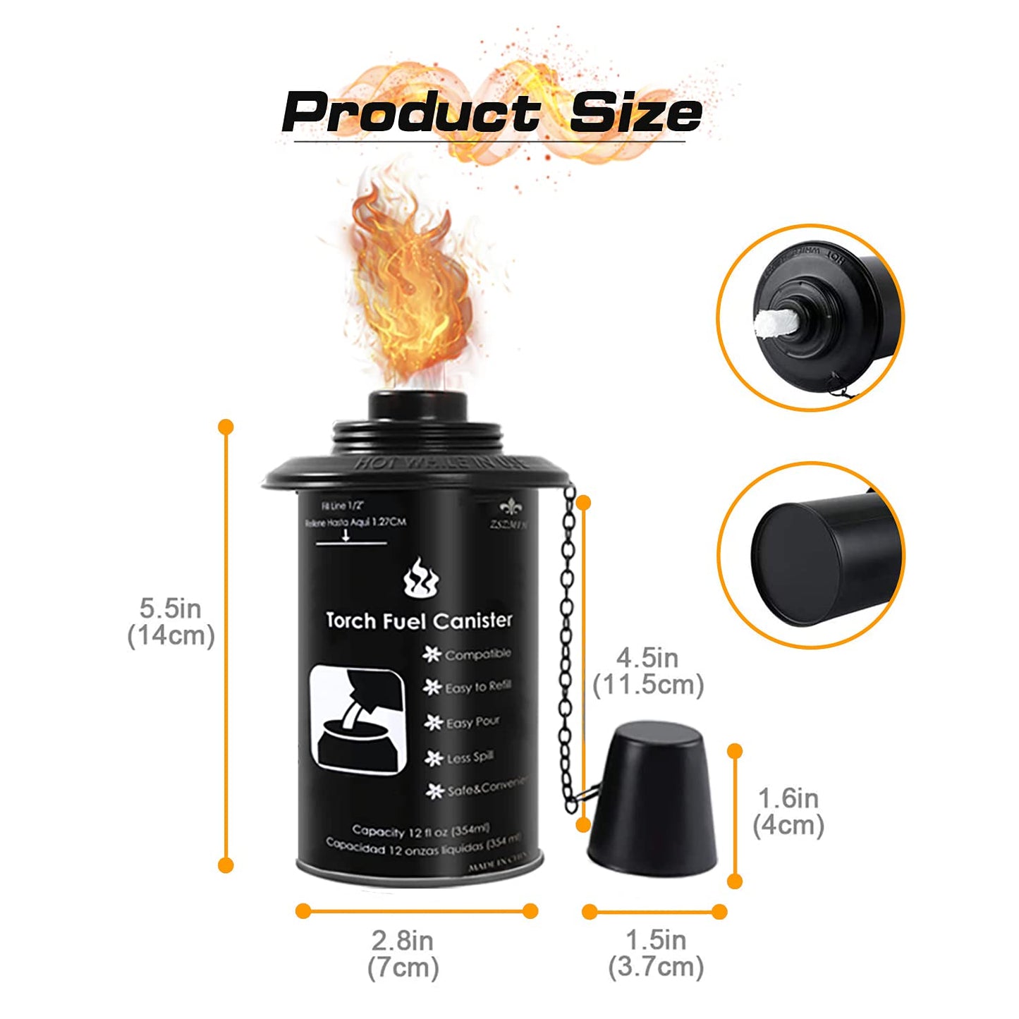 ZSZMFH 6-Pack 12oz Bamboo Torch Fuel Canisters with Wicks & Covers, Refillable Citronella Torch for Outdoor, Garden, Luau Party