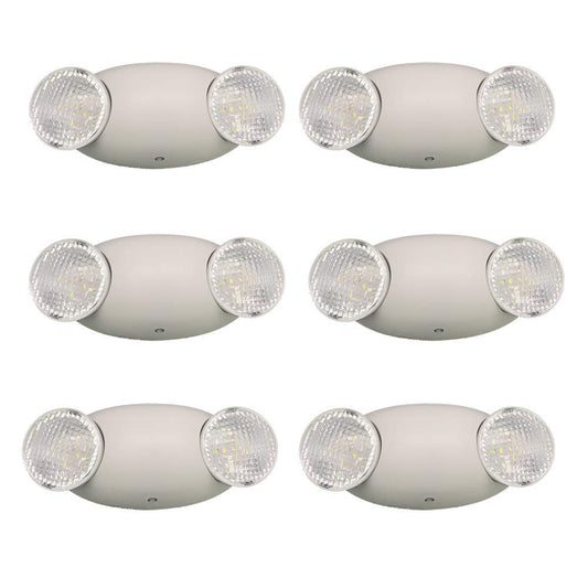 Amazon Basics LED Emergency Light, UL Certified, 6-Pack, Adjustable Two LED Bug Eye Head, Battery Backup, Nickel