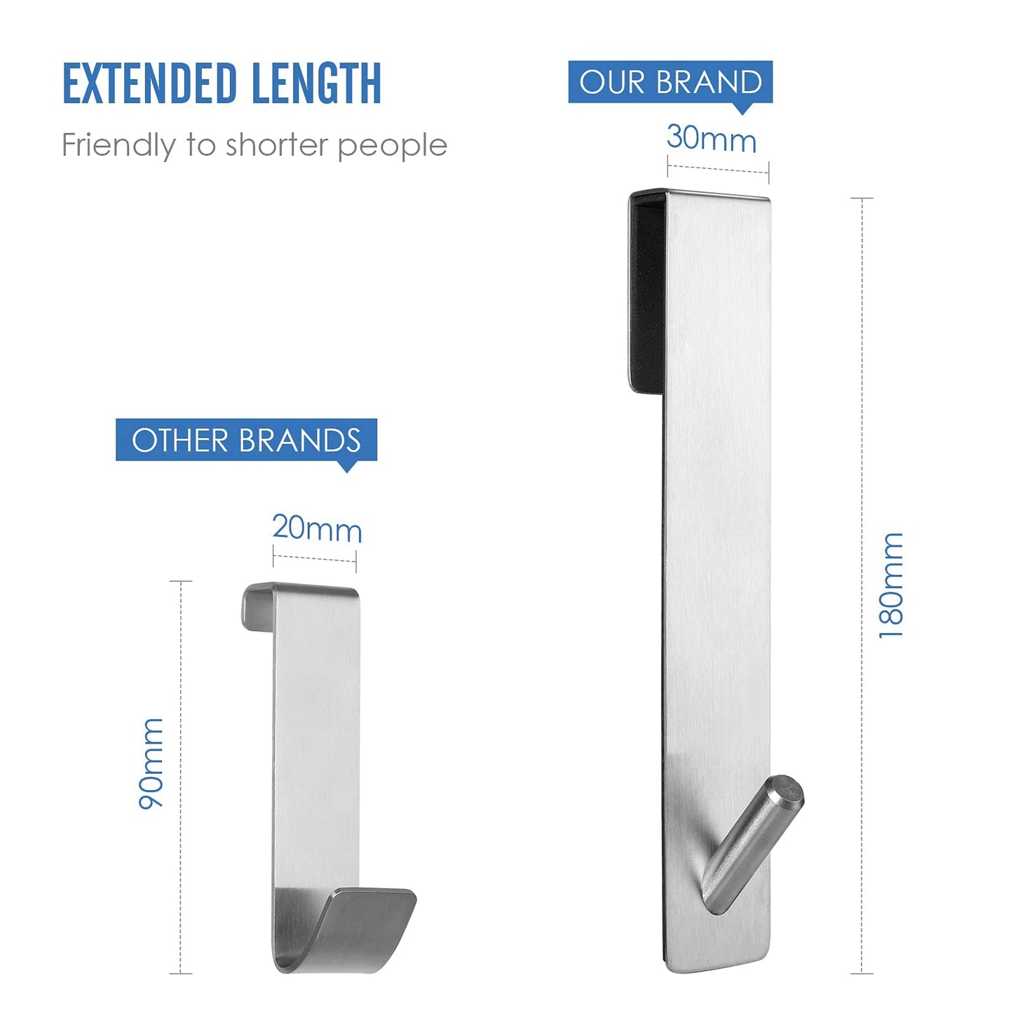 Simtive Extended (7-Inch) Over Door Hooks for Bathroom Frameless Glass Shower Door, Towel Hooks, 2-Pack, Silver