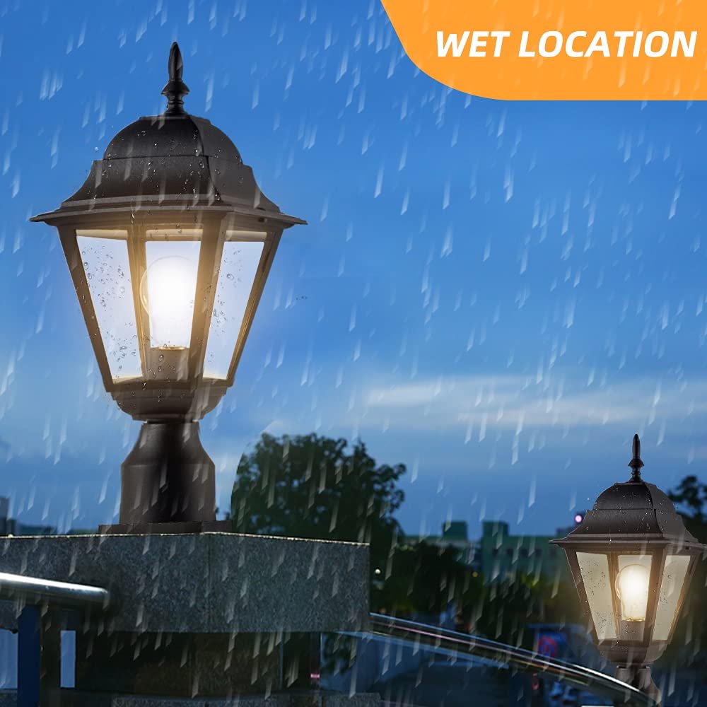 Windben Outdoor Post Light, Waterproof Aluminum Lantern, Matte Black 16.5" Garden Yard Driveway Pier-Mount Lamp Fixture