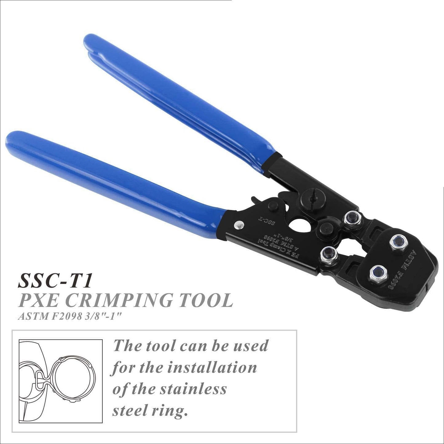 PEX Pipe Clamp Crimping Tool Kit with Cutter, Stainless Steel Clamps 3/8"-1", Includes 10x1/2" & 10x3/4" SS PEX Clamps