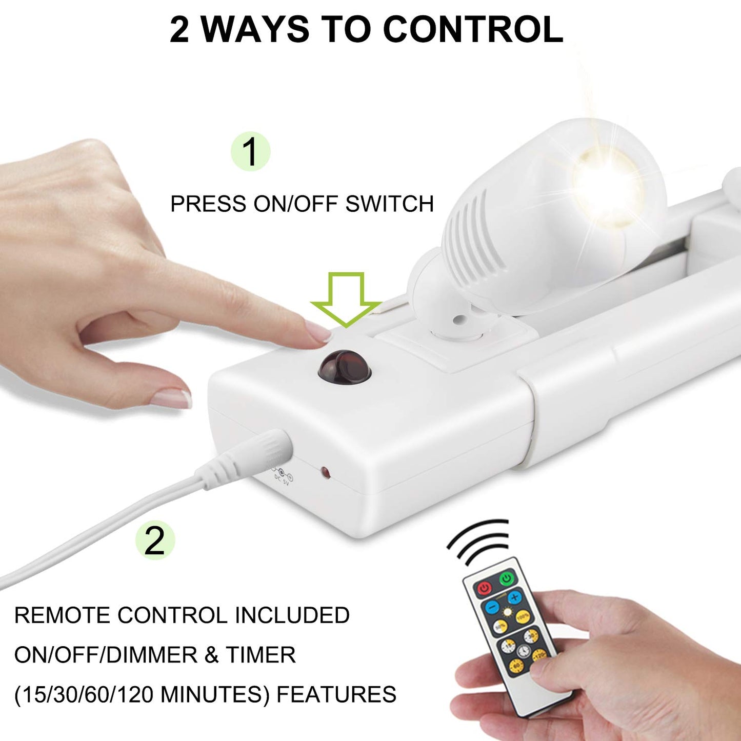 BIGLIGHT LED Track Light, Dimmable & Rotatable Spotlight with Remote, Plug-in Accent Lighting for Kitchen, Bathroom, Gallery, Cabinets