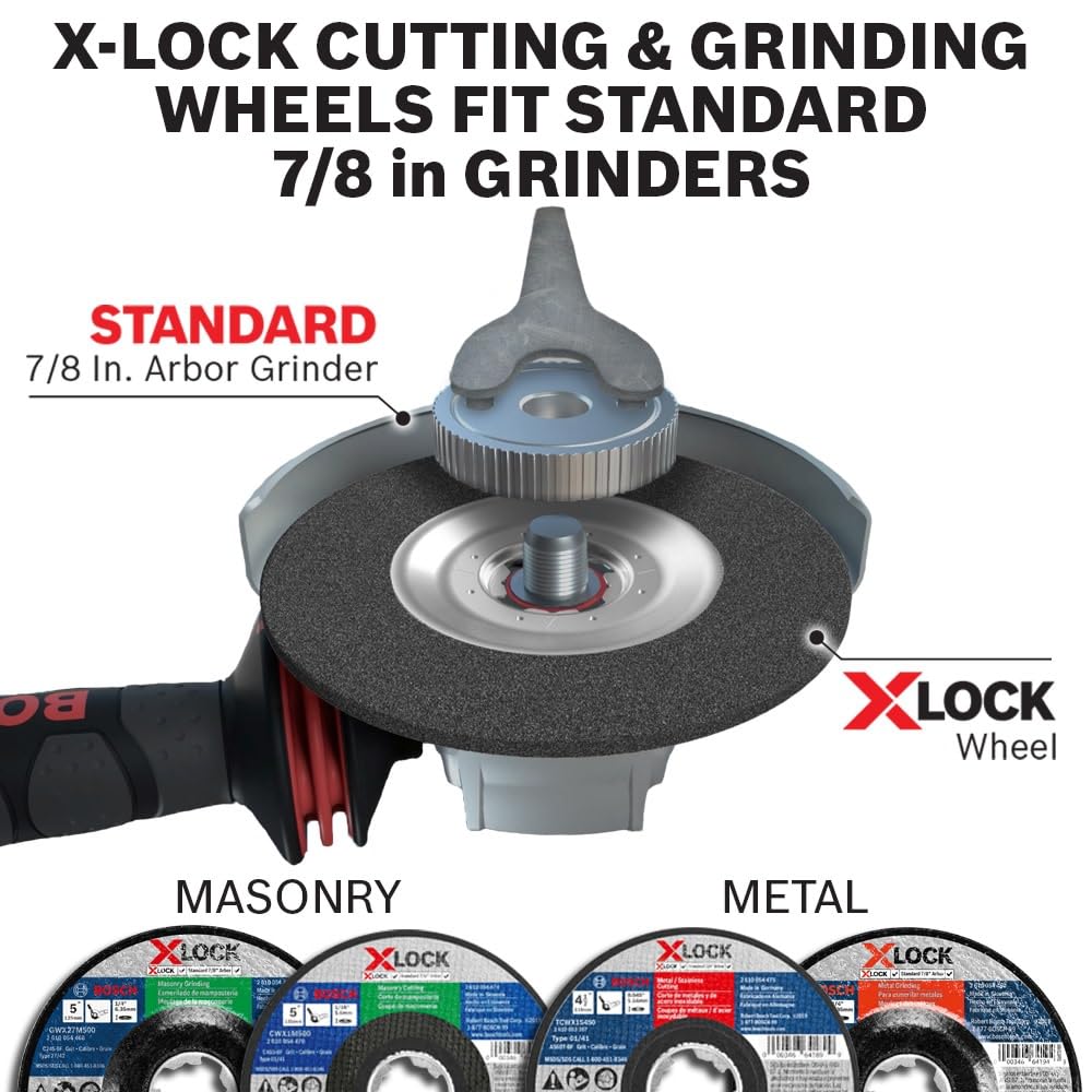 BOSCH 4-1/2" X-LOCK Metal Grinding Wheel, 1/4" Thick, 30 Grit, Type 27, 7/8" Arbor, Durable Abrasive for Metal Grinding