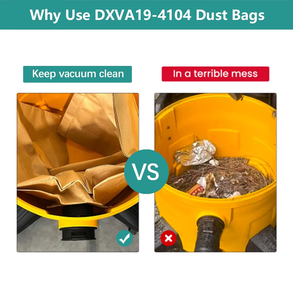 12 Pack DXVA19-4104 Disposable Filter Bags for DEWALT 5 to 8 Gallon Wet/Dry Vacuum Replace Part # For DEWALT DXVA19-4104