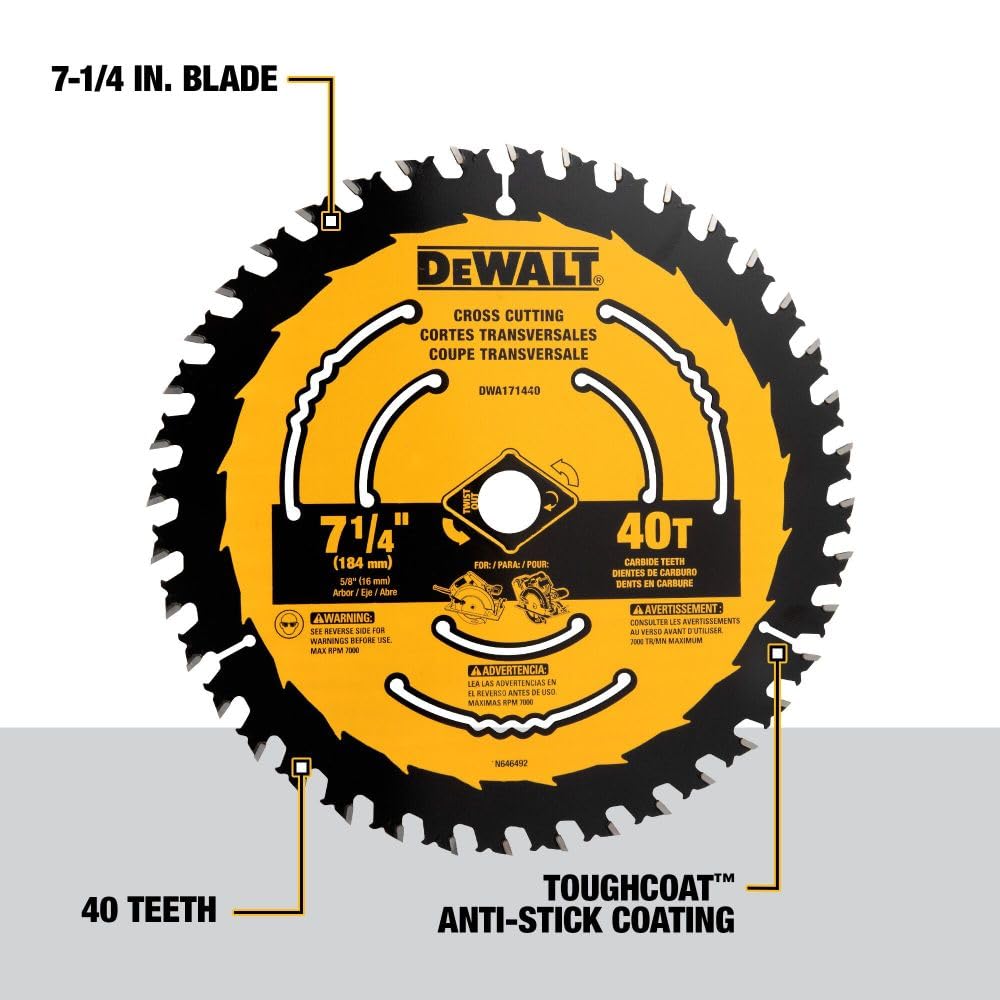 DEWALT Circular Saw Blade, 7 1/4 Inch, 40 Tooth, Wood Cutting (DWA171440)