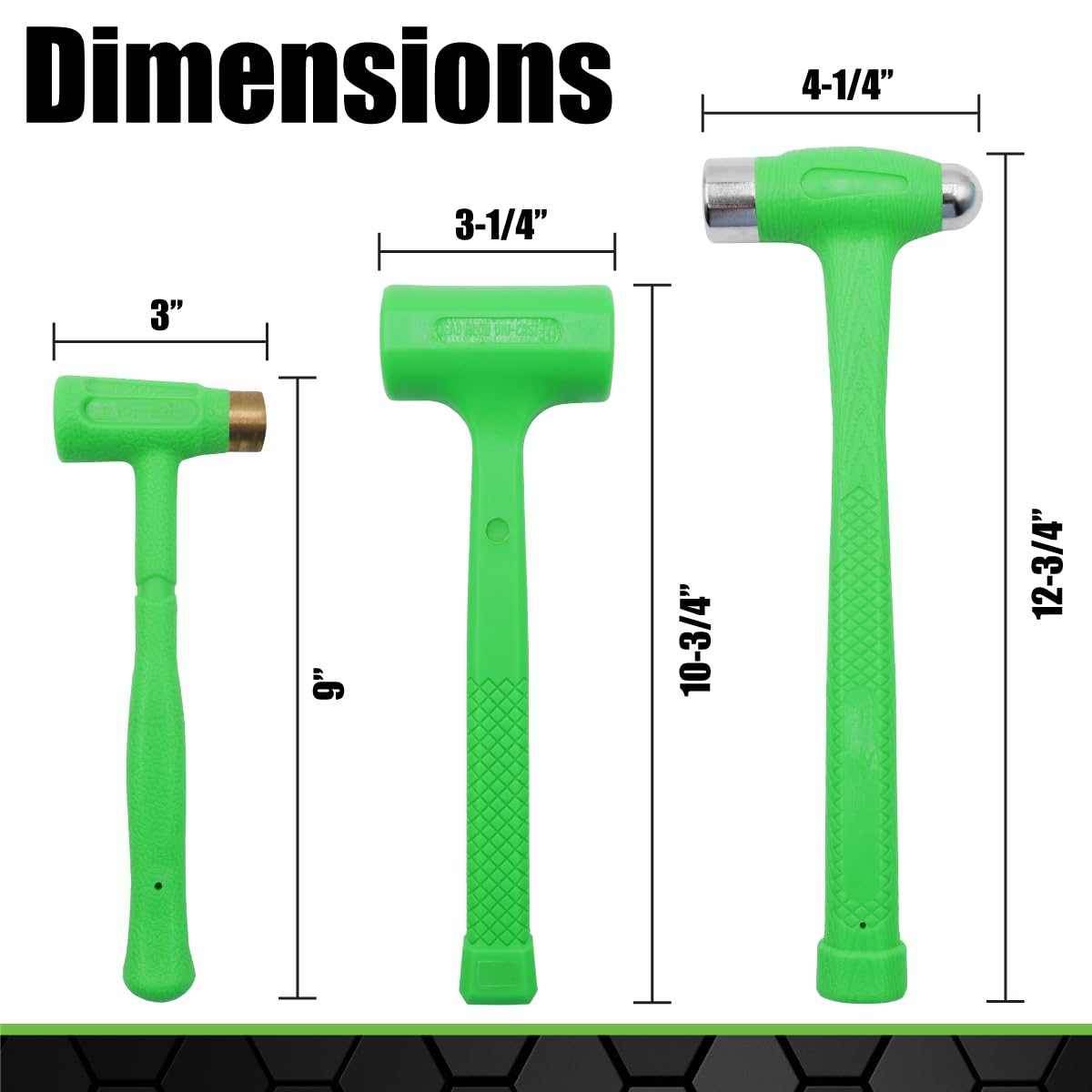 GRIP 3-Pc Deadblow Hammer Set – 12oz Brass, 1lb Ball Peen & ½lb Mallet for Metal Shaping, Garage, Home & Workshop