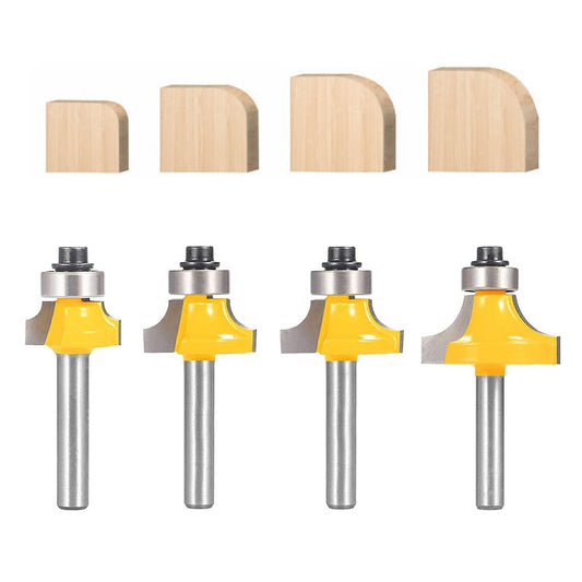 TOTOWOOD 4-Piece Roundover Router Bit Set, 1/4" Shank, 1/8"-5/16" Radius with Bearing Guide for Edge Rounding