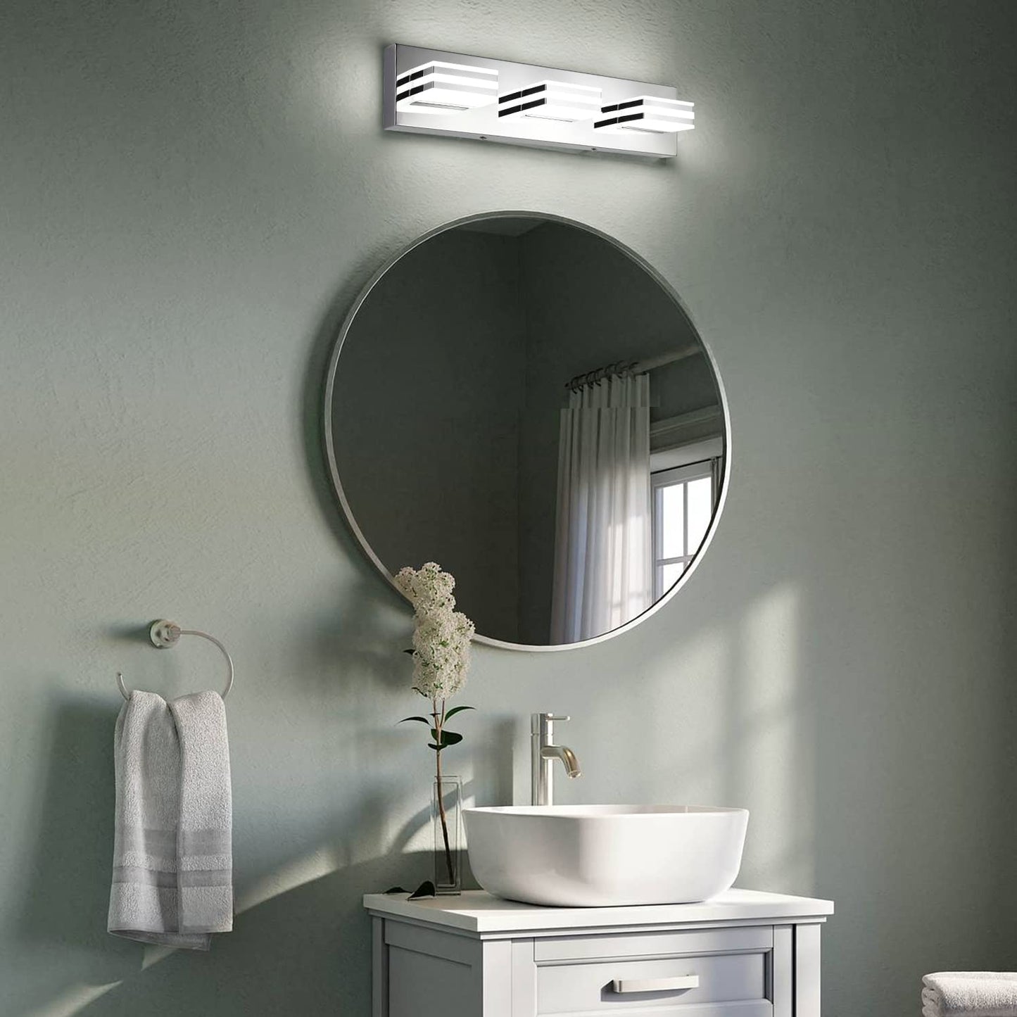LED Vanity Light 20" for Bathroom, 3-Light Chrome Fixture, 18W Modern Mirror Lamp, 6000K Bright Wall Sconce