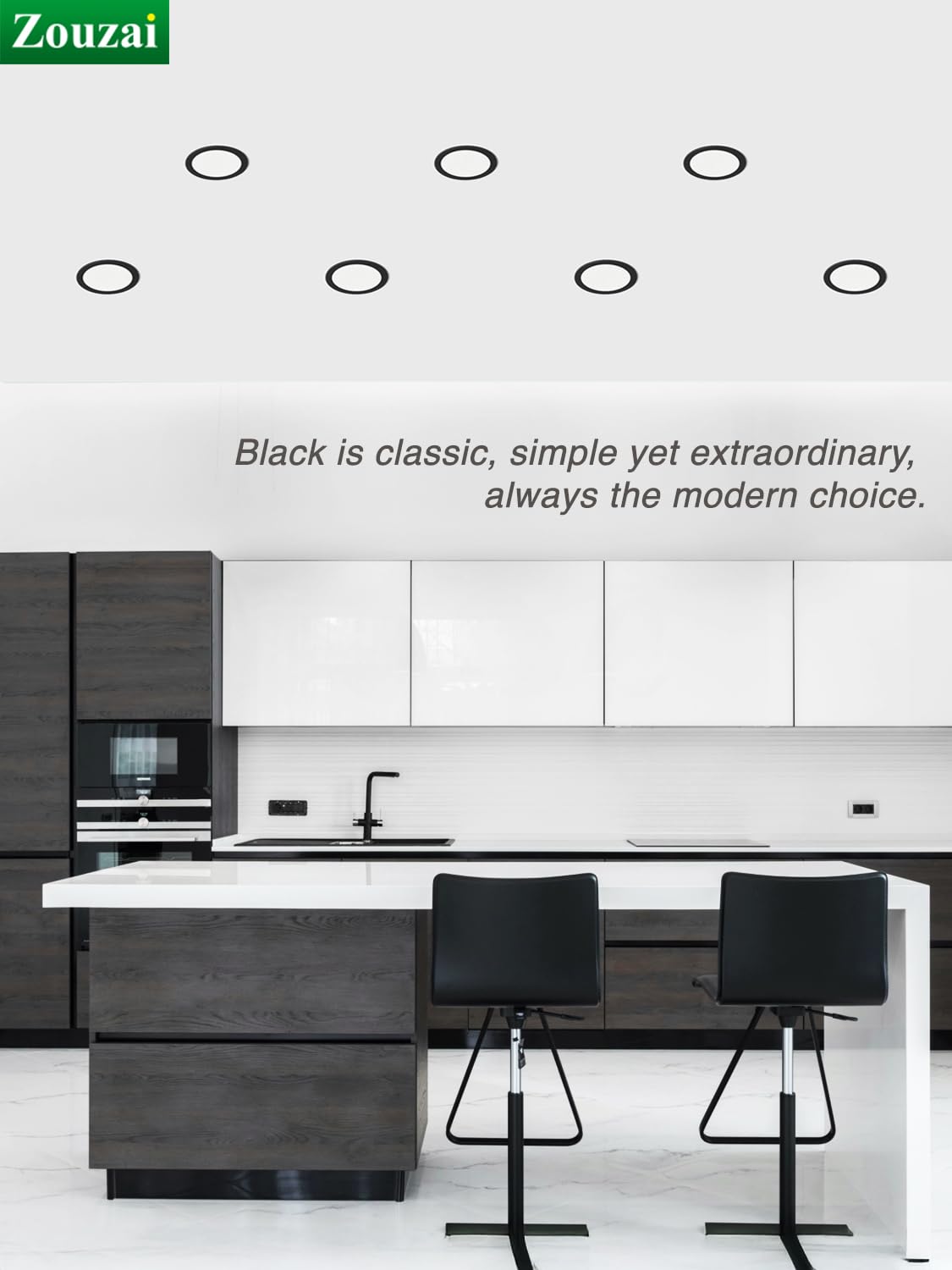 Zouzai 4" Black LED Recessed Ceiling Light 5CCT 9W Dimmable w/ Junction Box, 2700K-5000K, ETL & Energy Star Certified, 6 Pack