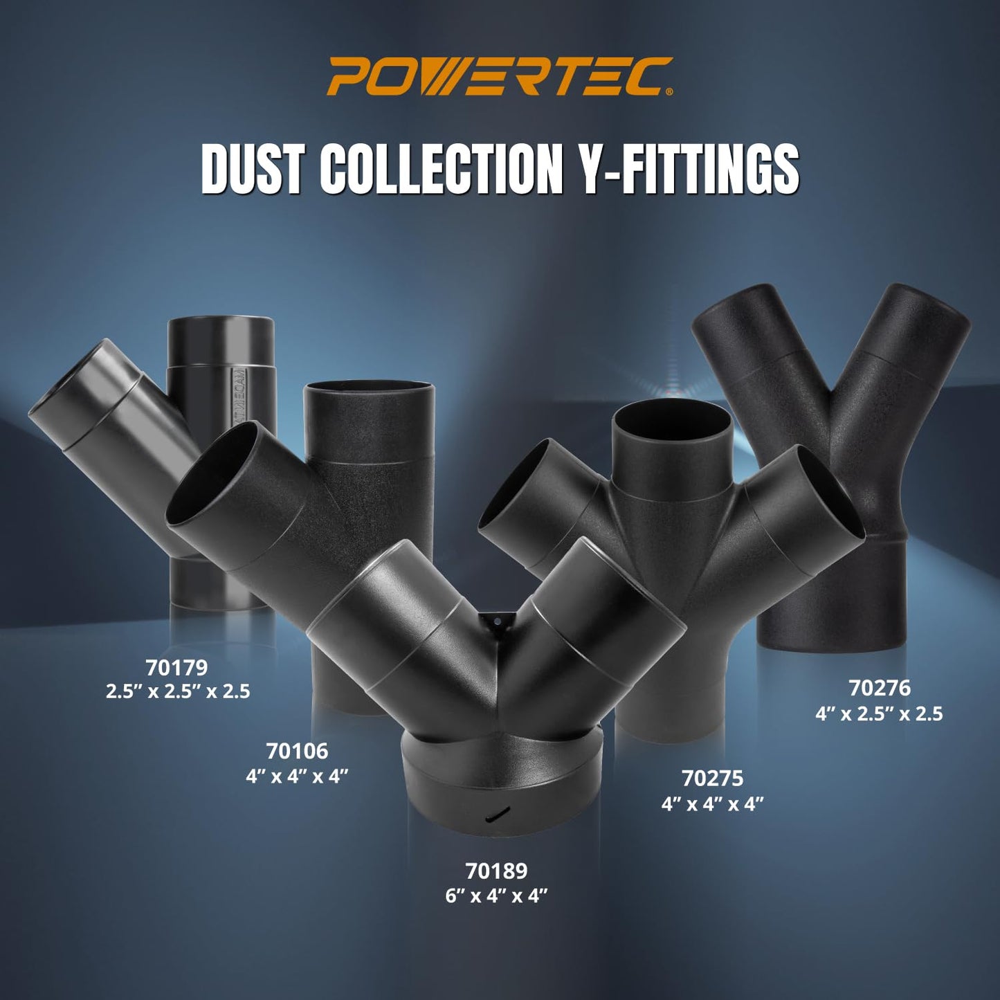 POWERTEC 70275V 3-Way Dust Collection Fitting for 4 in Hose & Cuff, 1 PK,Black