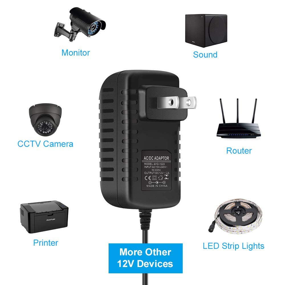 12V 2A LED Power Supply Adapter 24W, 100-240V AC to 12V DC Transformer for LED Strip Lights, Wall Plug with 5.5x2.1mm Connector (2 Pack)